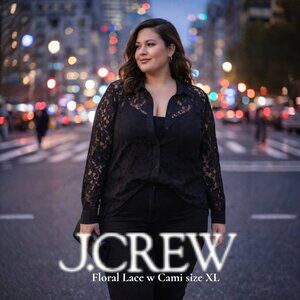 J.Crew Black Lace Button-Front Top w/ Matching Cami – XL